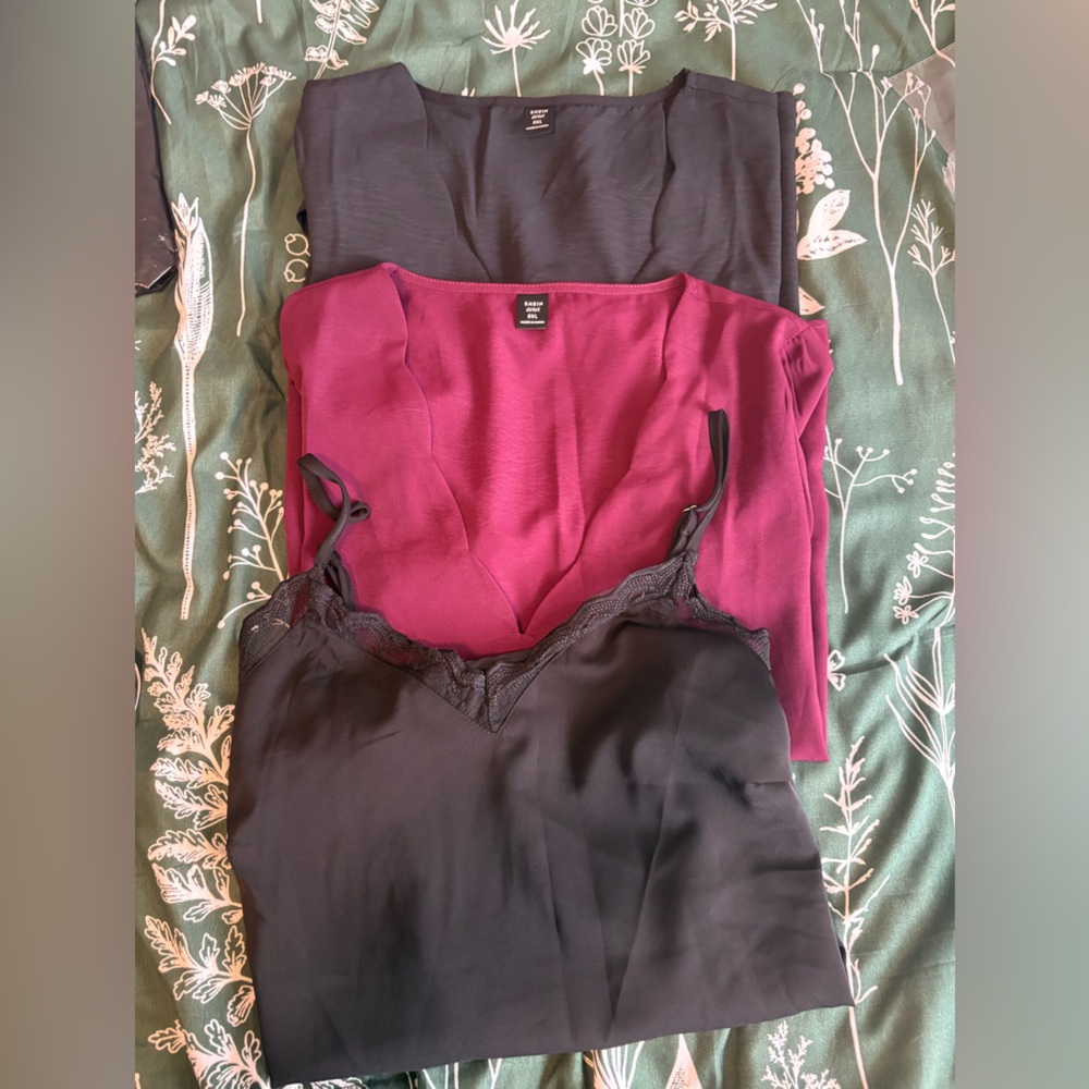 Black and Burgundy Lace Trim Tops